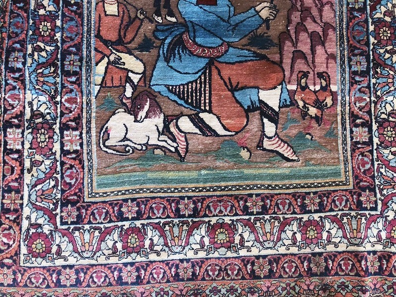 Antique Pictorial Shirin & Farhad Love Story Lavar Kirman Rug gallery