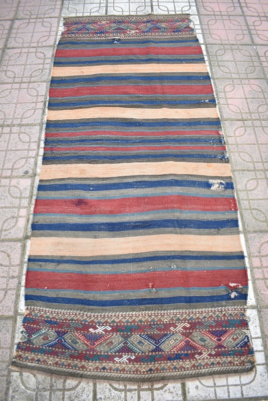 Antique Caucasian Rug 34'' x 80'' Collector's Item Verneh Cicim Rug Natural Dye gallery