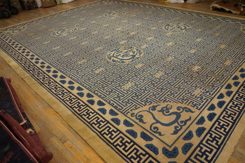 13x17 Antique Large Peking Chinese Geometric Knotted Dragon Rug gallery