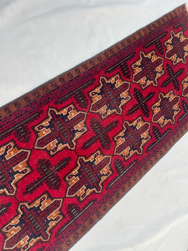 3x6 Vintage Afghan Baluchi Hand Knotted Wool Red Geometric Runner Kitchen Rug gallery