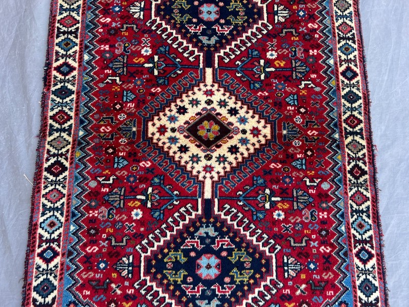 2'6" x 4'2" Vintage Turkish Hand Knotted Tribal Geometric Red Blue Boho Area Rug gallery