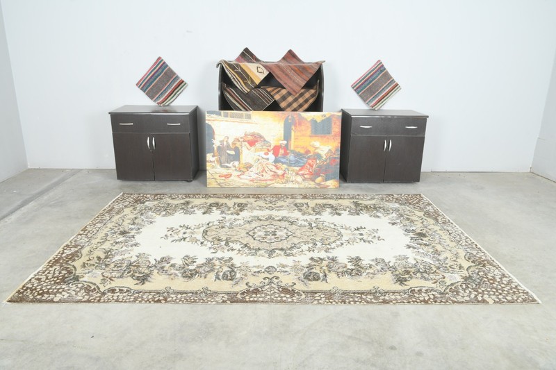 6x9 Turkish Antique Rug Anatolian Hand-Knotted Vintage Oushak Large Carpet,188 gallery