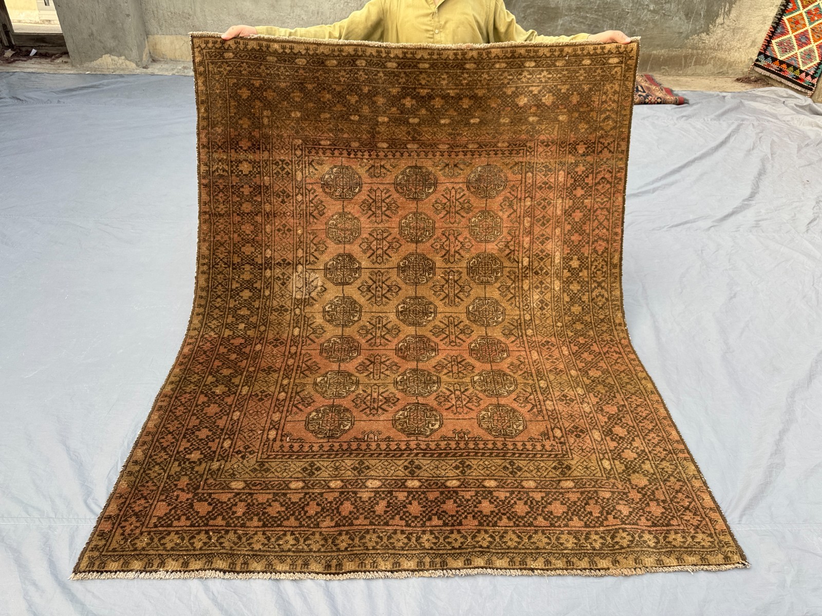 5x6 Antique Turkmen Hand-Knotted Low Pile Rug – Rare Vintage Kitchen Area Rug gallery