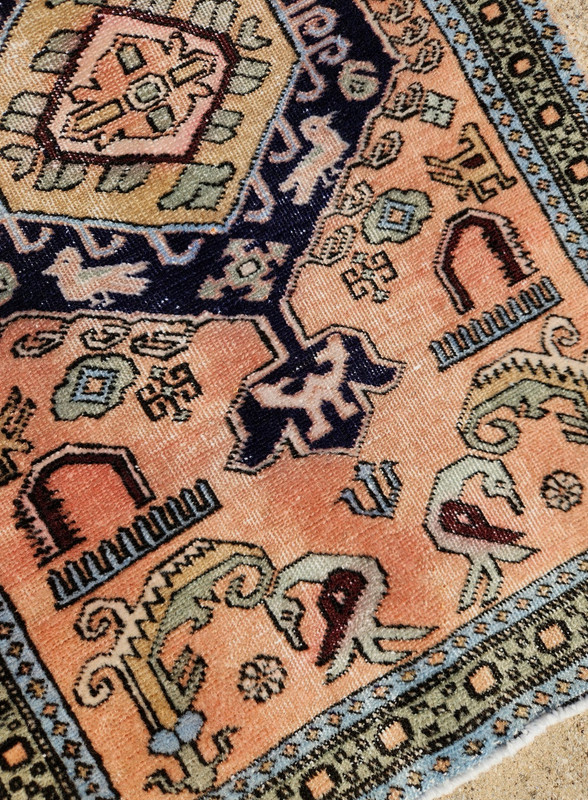 3'6"x2'1" ANTIQUE HAND KNOTTED CAUCASIAN KAZAK SERAPE TRIBAL WOOL MUTED RUG gallery