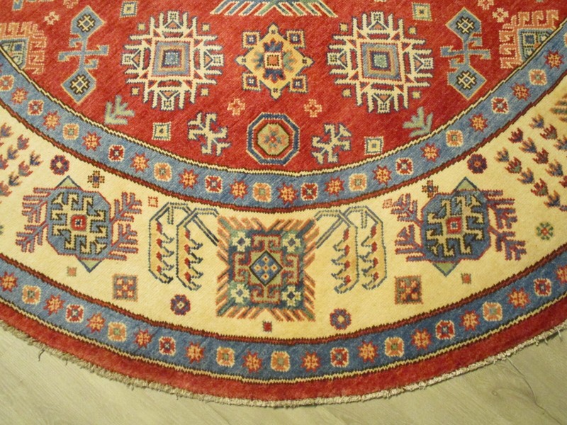 8' ROUND Afghan-Refugee Tribal Vegetable-Dye HANDMADE-KNOTTED WOOL RUG 586020 gallery