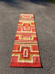 Vintage Geometric Flat Weave Runner Rug Wall Hanging 26.5×96.5 Boho MCM Wool