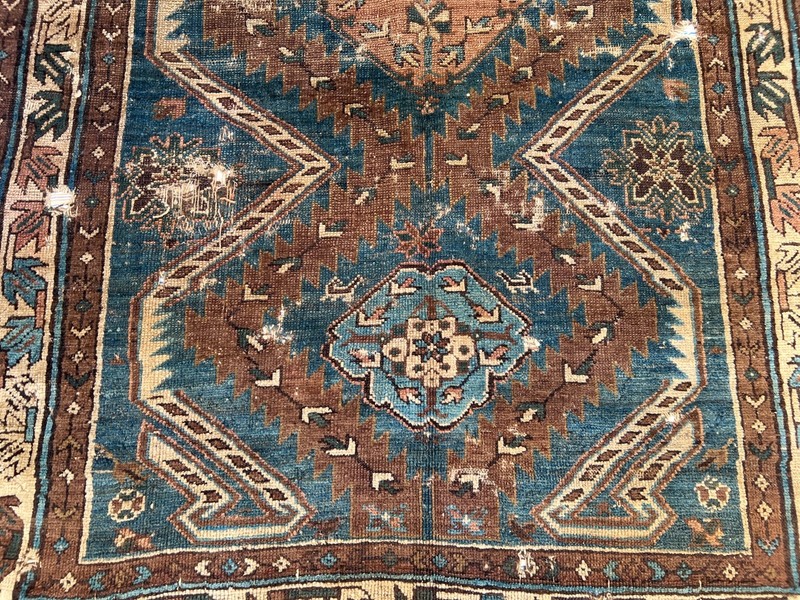 Blue Brown Distressed Low Pile Rug Hand Knotted Tribal Vintage Antique Carpet gallery