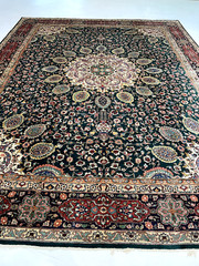 Antique Oriental Hand-Knotted Wool Area Rug Green/Ivory/Red 9’7″ x 12’5″