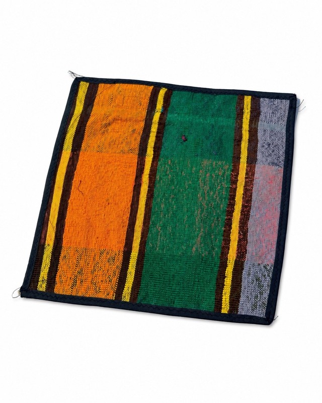 Vintage Afghan Wool Silk Kilim Rug Mat Handmade Striped Orange Green 13x13 gallery