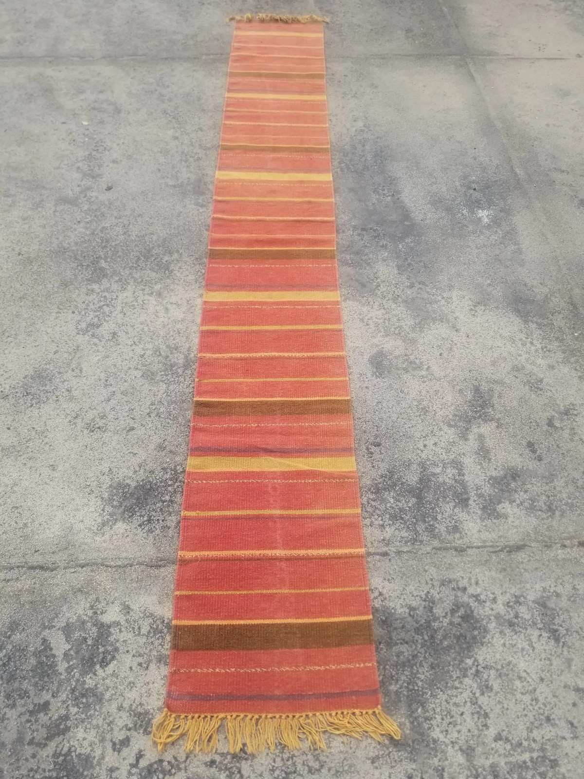 Vintage Handmade Oriental Striped Wool Multicolor Kilim Runner 6.8x1.2 ft gallery