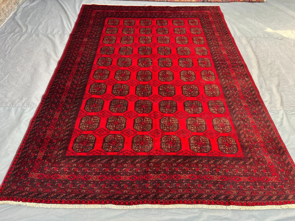 8 x 11 Turkoman Rug – Afghan Elephant Foot Wool Tribal Carpet, Geometric pattern