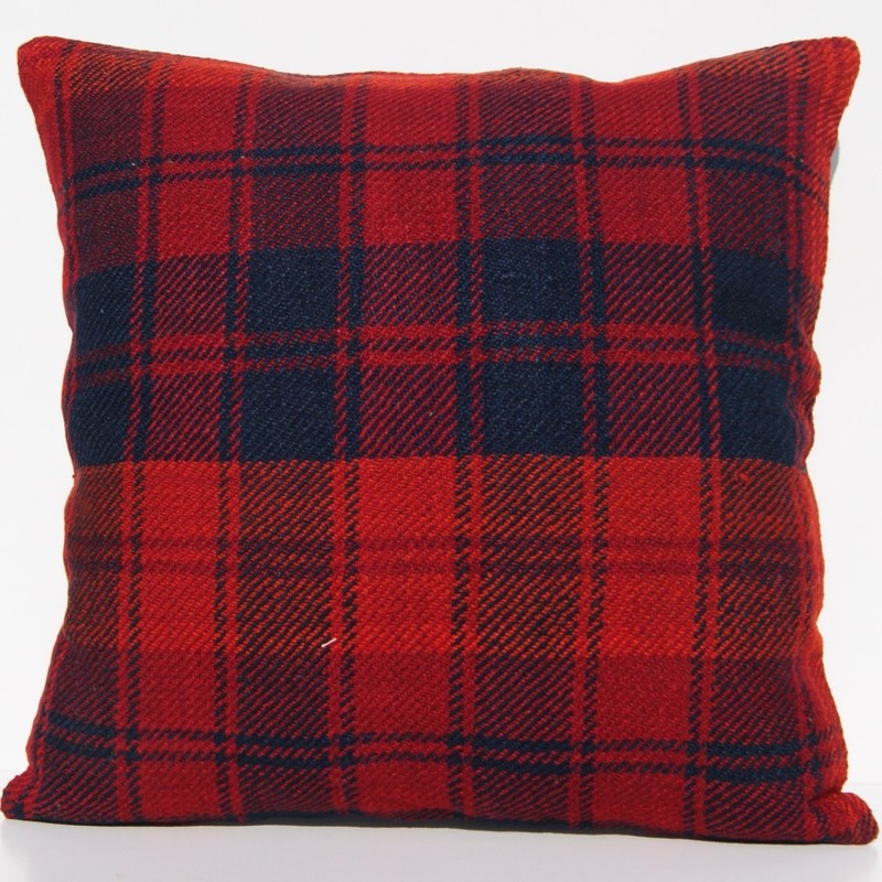 Soft Kurdish Cushion Set (2 Pieces, 45x45 cm) 18"x18" Red and Blue Plaid Cushion gallery