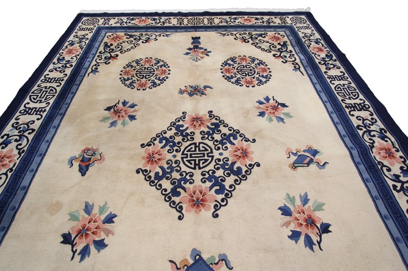 9x12 Vintage Chinese Peking Art Deco Rug Ivory 254cm x 353cm C.1930 gallery