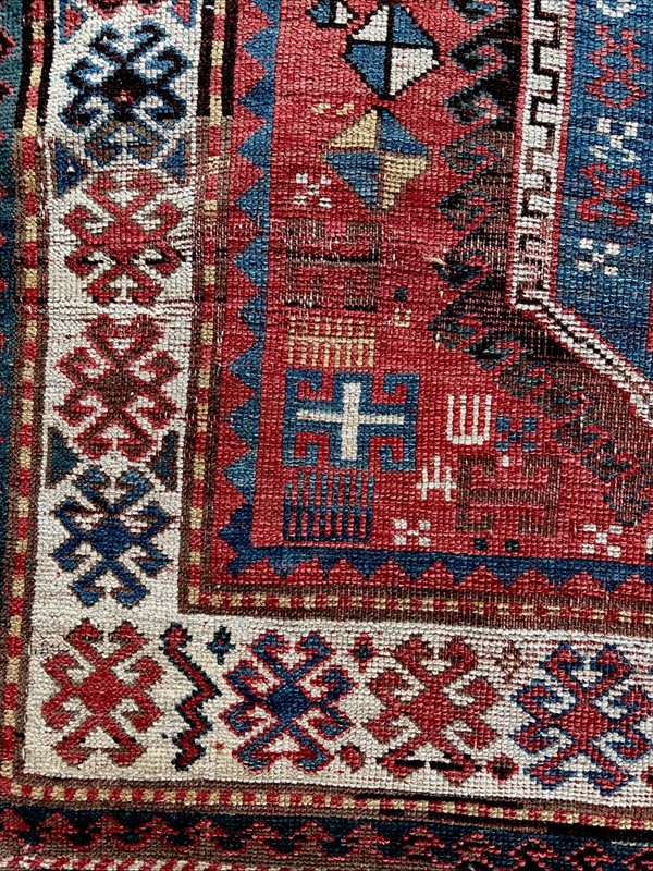 4 X 6 Antique Sewan Shield Kazak Caucasian Antique Rug Late 19th Natural Dyes gallery