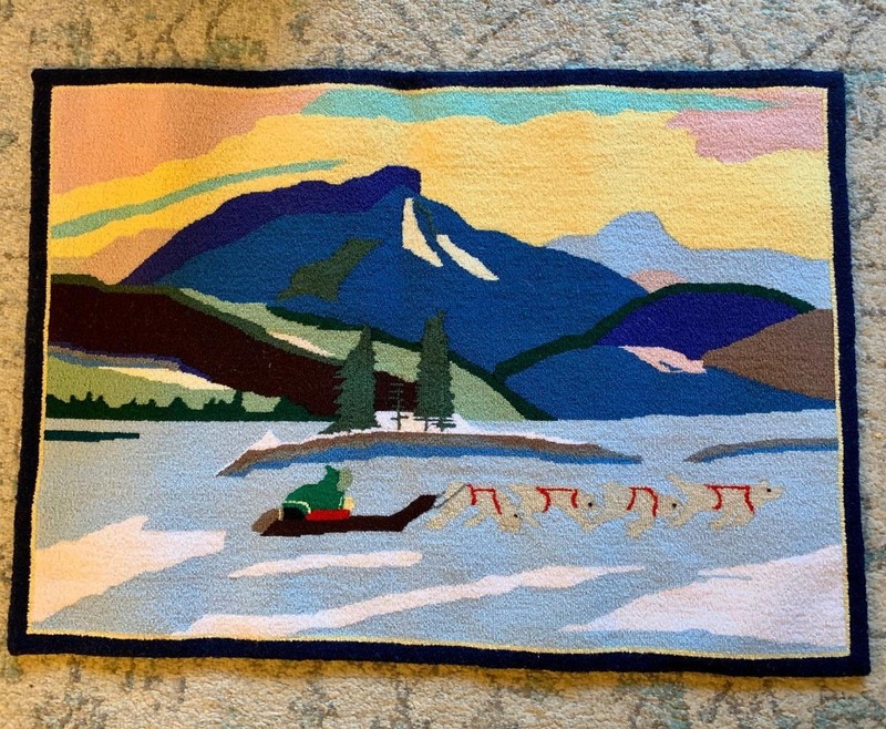 Antique Grenfell Rug 3 Canada Geese in Flight Midnight Sun Large 30" Hand Made gallery