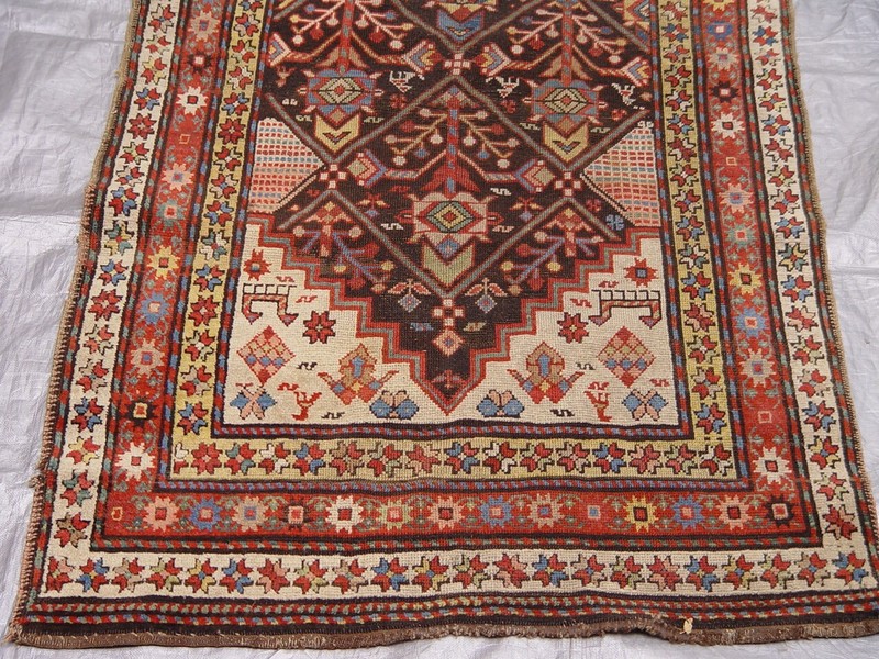 Antique 1880s Caucasian Runner Handmade Pictorial Wool Tribal Rug 3'4" x 11'9 gallery