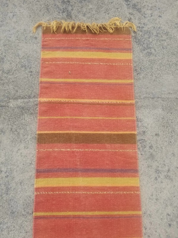 Vintage Handmade Oriental Striped Wool Multicolor Kilim Runner 6.8x1.2 ft gallery