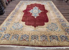 Per’sian Kirman Rug 8×11, Red Semi Open Field, Handmade Wool Carpet