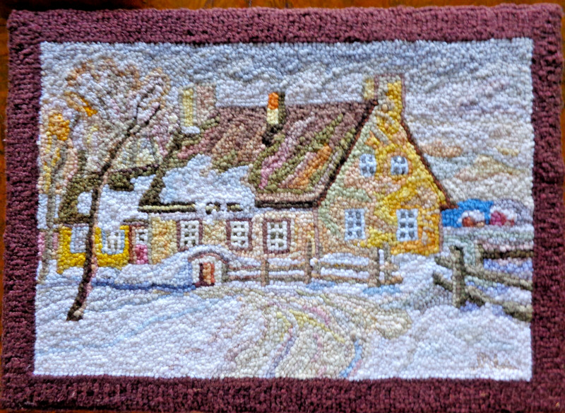 ANTIQUE 4 SIGNED QUEBEC SCENIC HANDHOOKED RUGS WOOL ON JUTE 14" X 20" EA PERFECT gallery