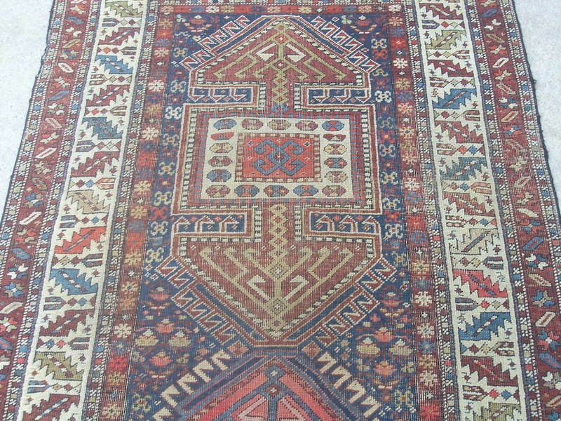 Antique Caucasian Kazak Geometrical Runner 37x105" gallery