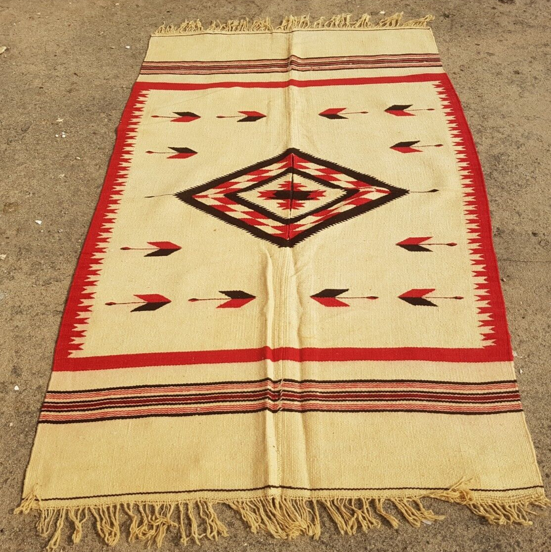 Antique Handwoven Mexican Serape Multicolor Indian Rug Wool Carpet 168x103 cm gallery