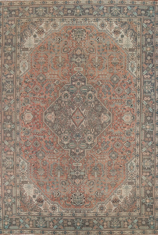 Vintage Wool Geometric Traditional Area Rug 8x11 ft Hand-knotted for Living Room