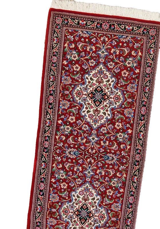 2'7"X6'4" HAND-KNOTTED ORIGINAL PERSAN TABRIZI QOUM VINTAGE WOOL RED RUG RUNNER gallery