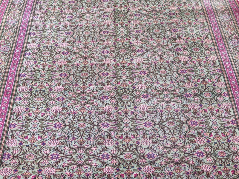 Vintage Turkish Carpet, Pink Green Rugs, Handmade Floor Wool Floral Rug 79"x112" gallery