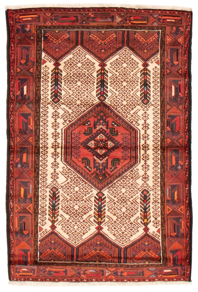 Vintage Hand-Knotted Area Rug 4'2" x 6'3" Traditional Oriental Wool Carpet