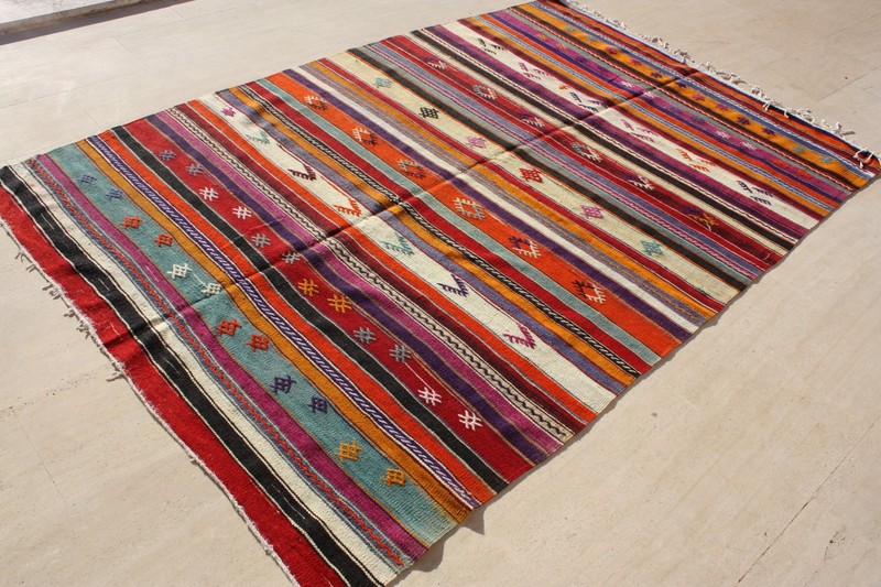 TURKISH KILIM RUG 5x8 CLASSIC GEOMETRIC STRIPED KILIM 67"x 101", Kilim Rug 5x8 gallery