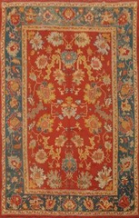 Pre-1900 Antique Oushak Area Rug 9×11 Orange Vegetable Dye Hand-knotted Wool