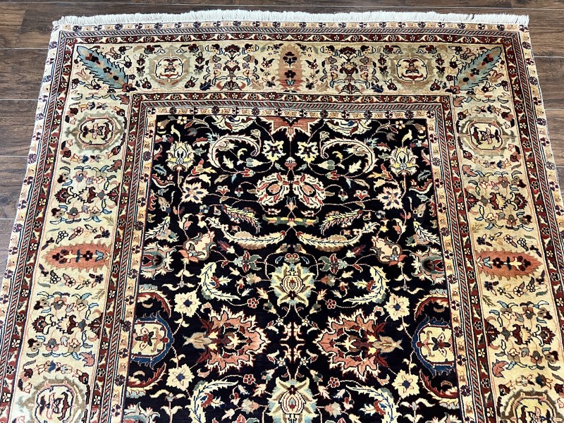 Indian Rug 5x15 Wide Runner Wool Handmade Vintage Oriental Carpet Black Cream gallery