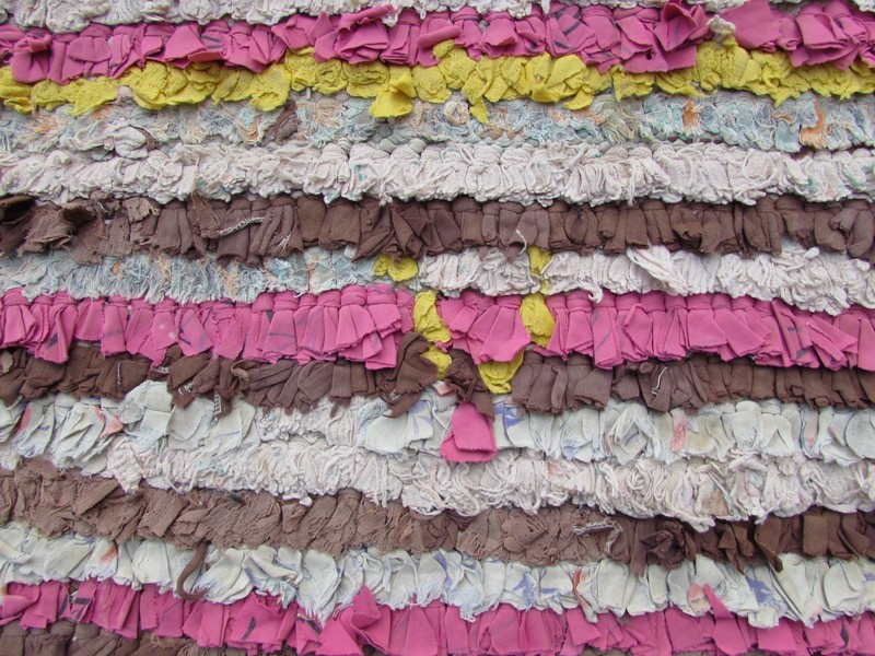 Vintage Hand Made Moroccan Boucherouite Cotton Fabric Pink Rug Runner 184x75cm gallery