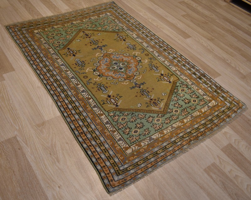 Rare 1910's Antique Turkish Kula Geometric Handmade Rug 4Ft x 6Ft Free Shipping gallery