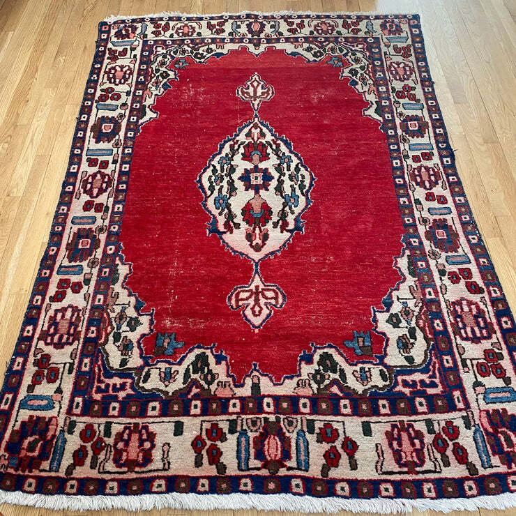 Vintage Rug 4' 10 x 6' 11 Red Hand Knotted Oriental Rug gallery