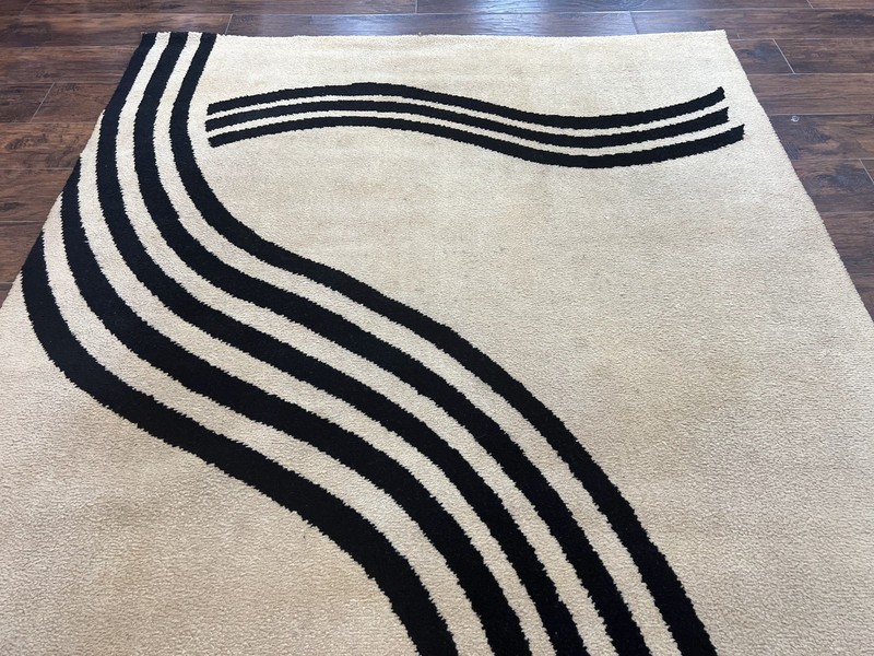 Modern Rug 6x9, Cream and Black, Abstract Pattern gallery