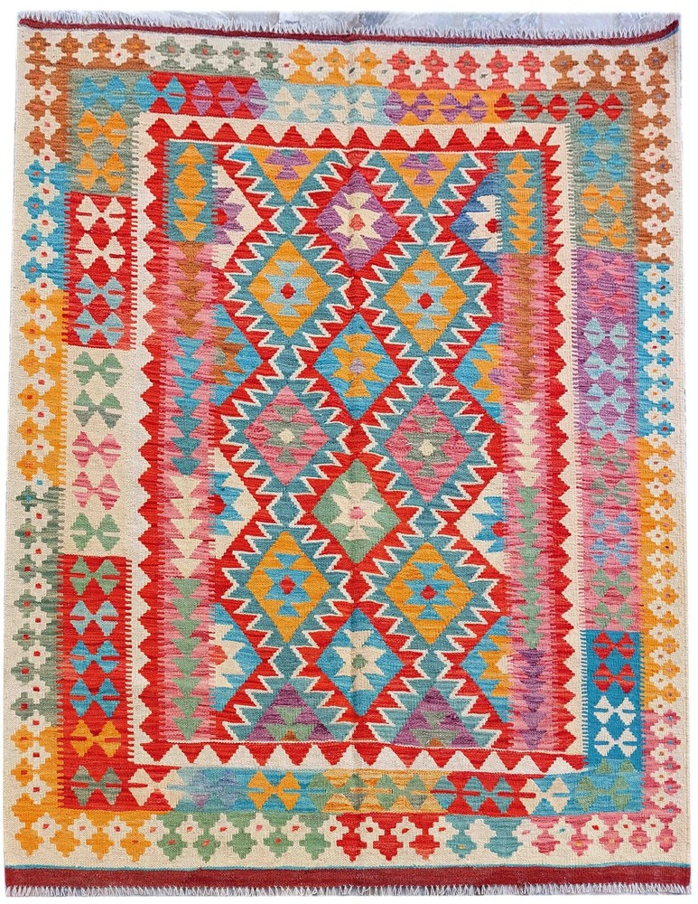 Tash Vintage Kilim Traditional Hand Made Oriental Wool Large Kilim 197x151 cm