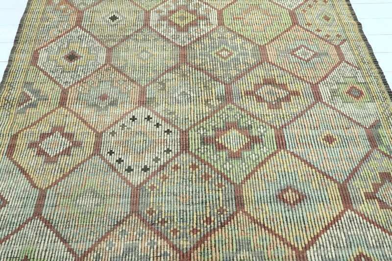 Turkish Sard Kilim Wool Rug, Area Rugs, Pale Color Floor Carpet Large 74"x114" gallery