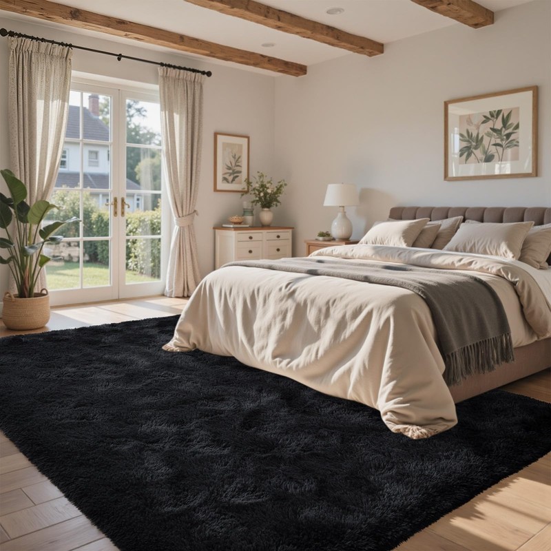 5x7 Black Area Rugs for Living Room, Large Fluffy Shag Bedroom Rugs... Fast Ship gallery