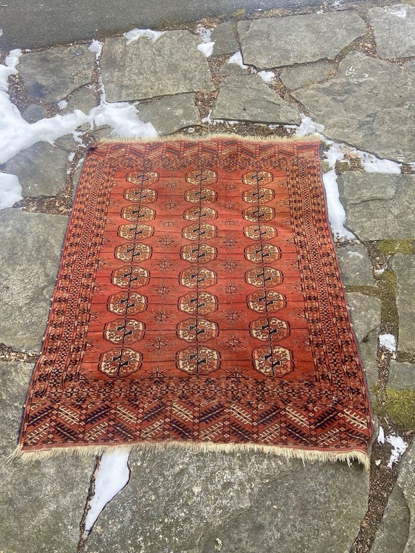 Turkoman Tekke Bokhara rug 3'7”x 4'7" Hand Woven Tiny Knots gallery