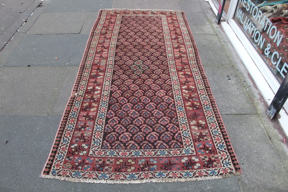 Antique Worn Hand Made Traditional Oriental Wool Brown Pink Large Rug 234x113cm