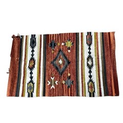 Vintage Zapotec Mexican Rug 22.5×36.5 Handwoven Geometric Red Black