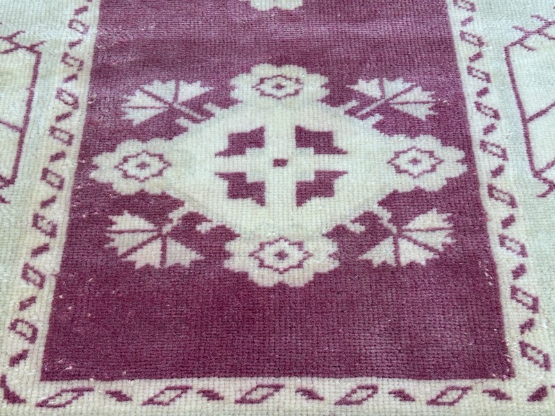 4x5 Beige Pink Green Vintage Turkish Area Rug, Hand-Knotted Wool Bedroom Rug gallery