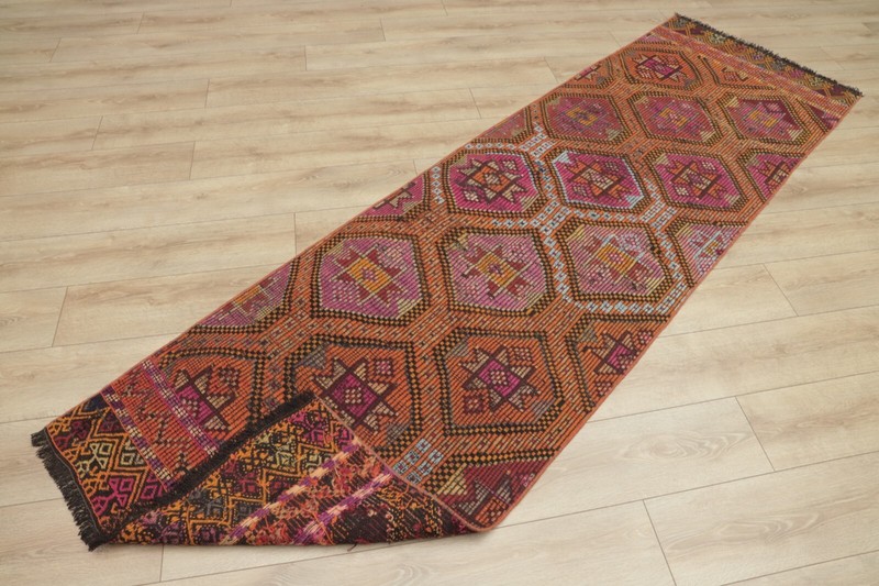 Turkish Tribal Runner Rug Ethnic Cappadocia Handwoven Unique Kilim Carpet 3x9ft gallery