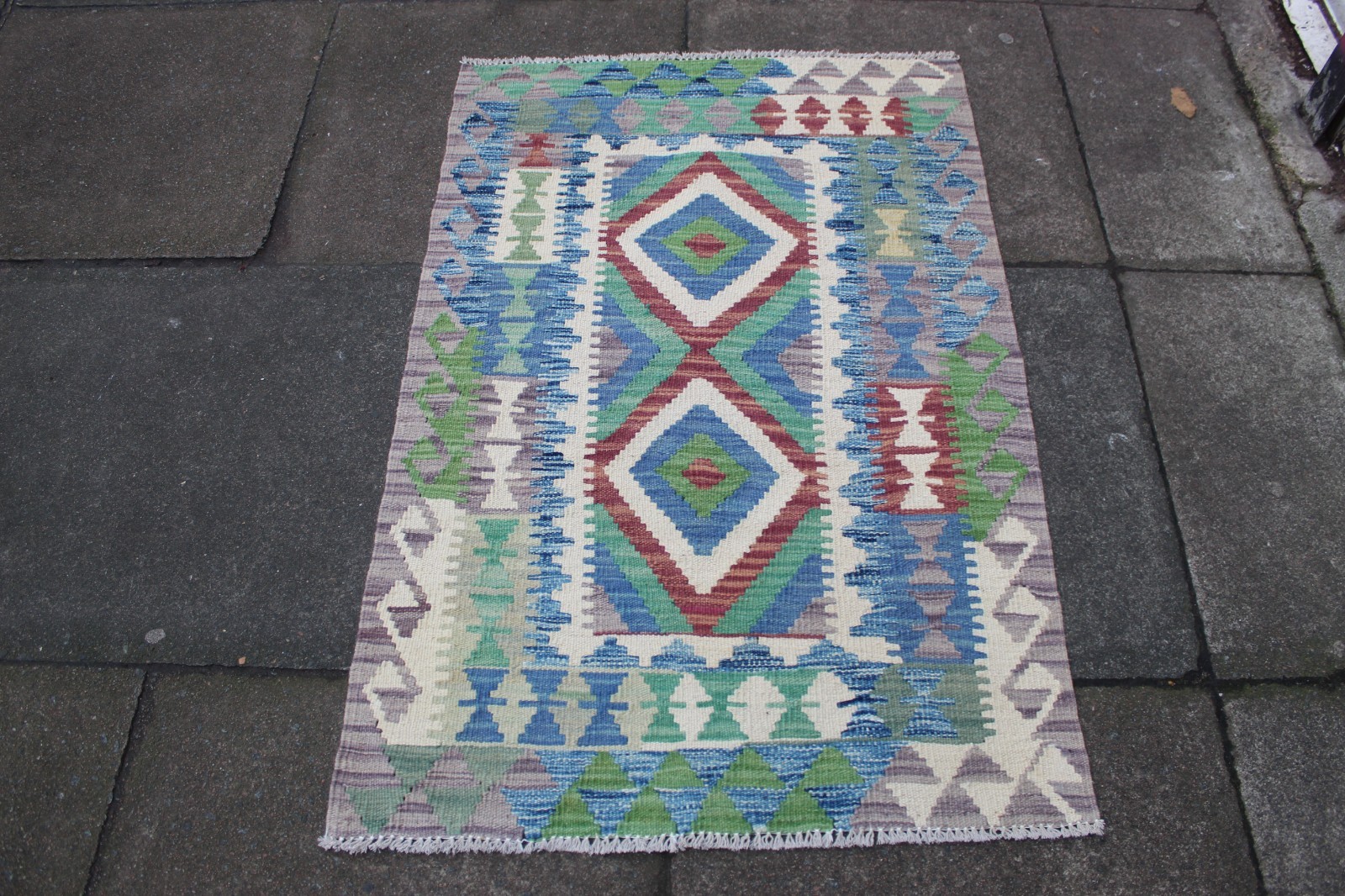 Kilim Vintage Traditional Hand Made Oriental Blue Grey Wool Small Kilim 120x80cm gallery