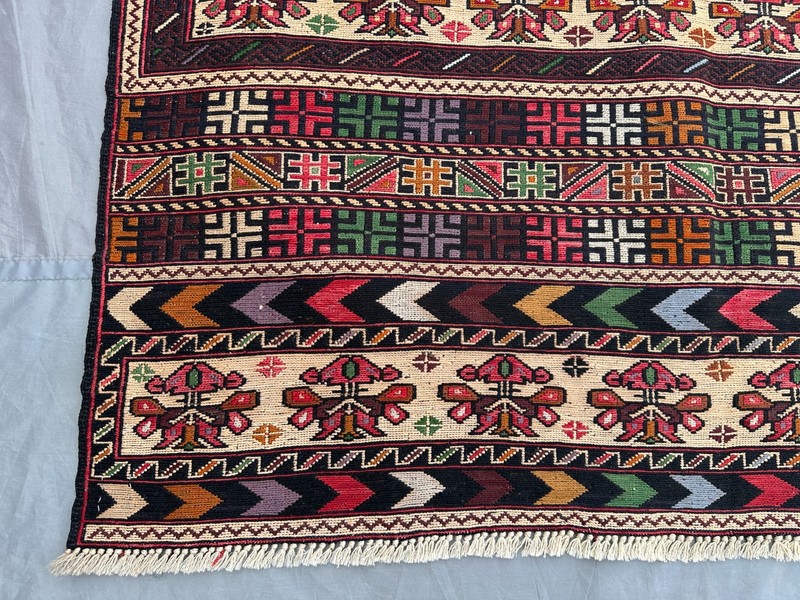 3'9x6'1 ft Vintage Hand Woven Sumak Kilim Rug Wool Tribal Geometric Afghan Rug gallery