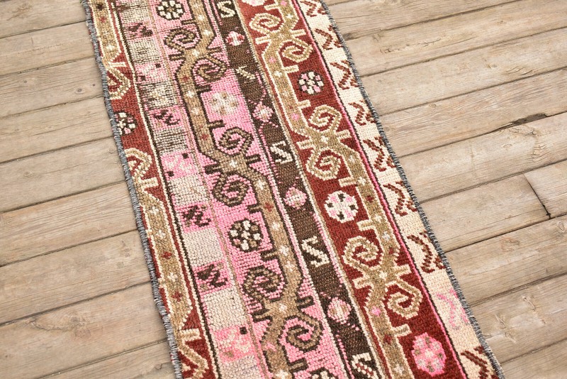 Turkish Rug 1x7 Handwoven Kars Natural Wool Carpet 45x232cm Runner gallery