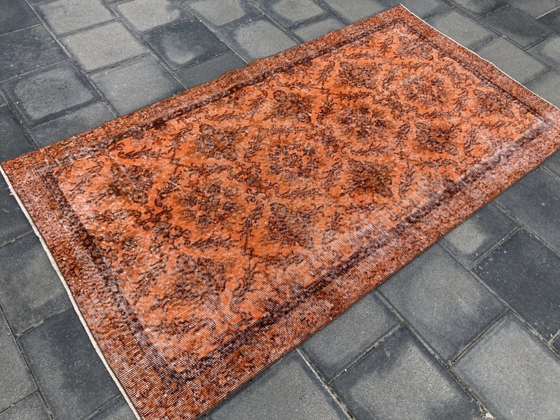Orange rug, Turkish Vintage rug, Bedroom rug, Area rug, Wool rug 3.5 x 6.6 ft gallery
