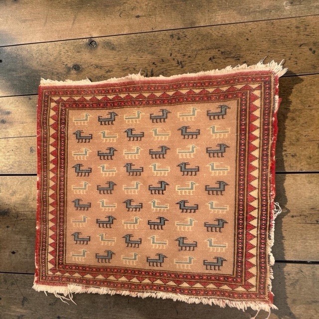 Nomadic TRIBAL RUG Hand Woven Baluchi 25x23 Wool 1940s-1970s Vintage gallery