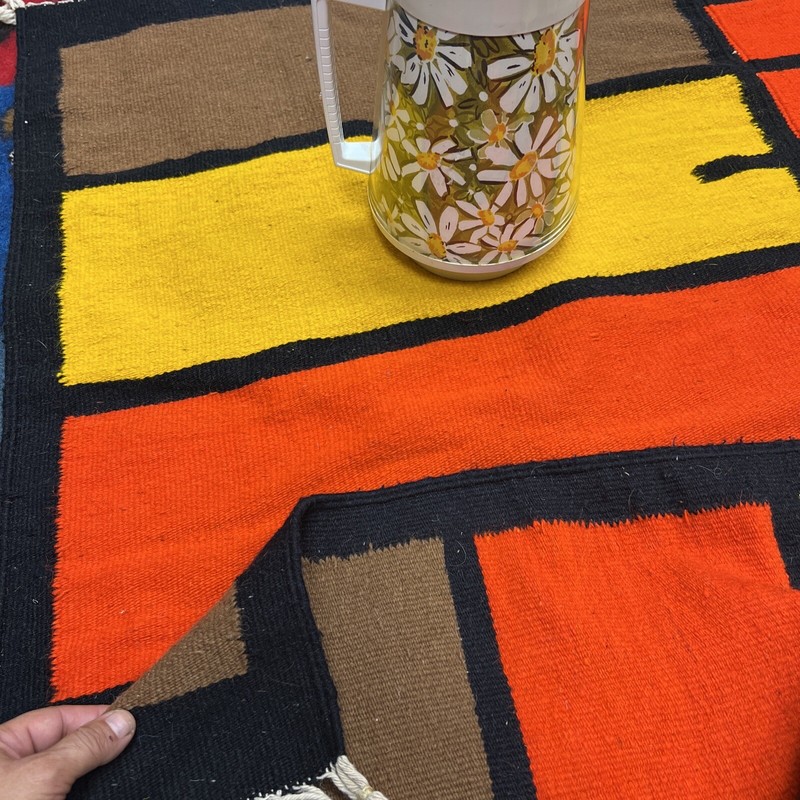 Vintage Abstract MCM Kilim Wool Rug Mid-Century 60’s Brown Orange Yellow 5x8 gallery